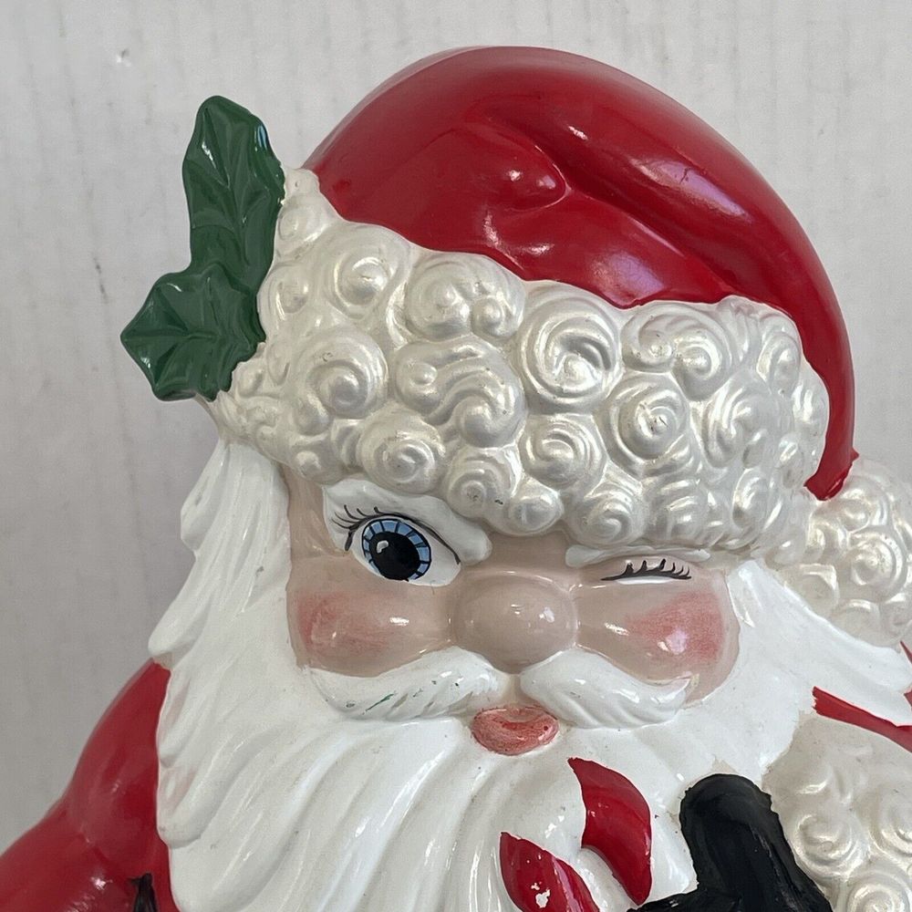 Vintage 13” Santa Claus Saint Nick Ceramic Mold Santa Winking Holding A Lantern - Picture 4 of 14